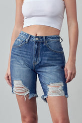 High Rise Ripped Bermuda Denim Shorts Denim Lab USA MEDIUM S